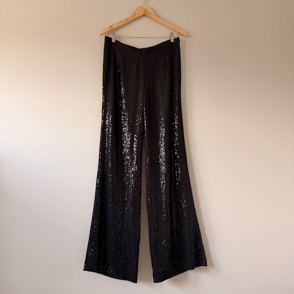Tory Burch Black Sequin Wide‎ Leg Ginger Pants Size 8